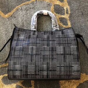 Bcbg Maxazria Black Plaid Print Leather Ophelia Handbag Nwt $298